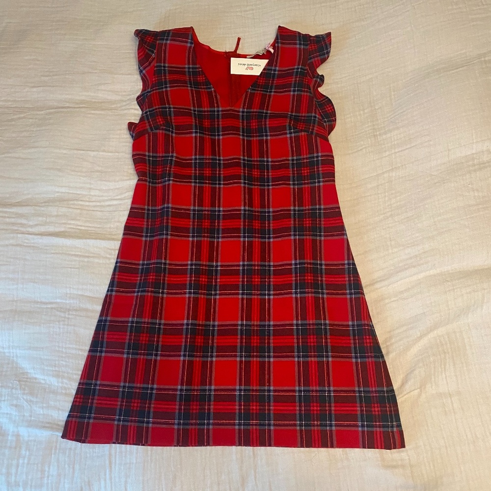 Vineyard Vines V-Neck Ruffle Sleeve Tartan Shift Dress